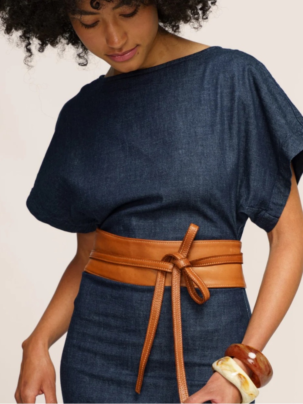 S/M Vintage Berge Italian Vera Pelle Cognac Leather Obi Wrap Wide Belt